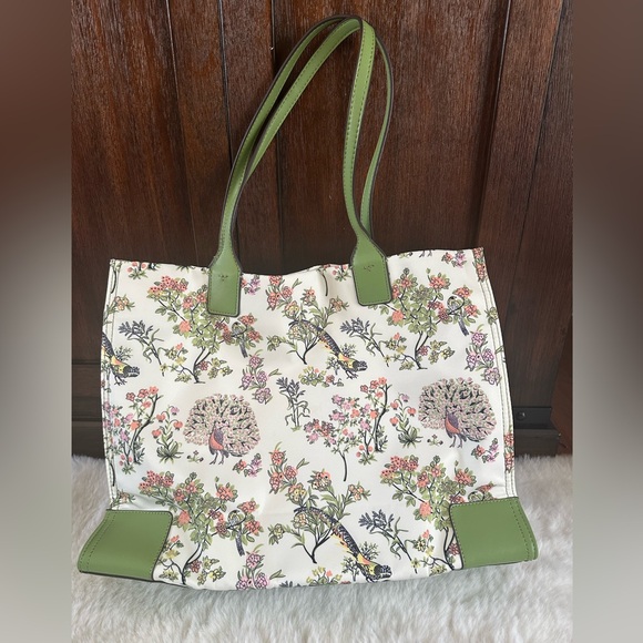 Tory Burch Beige Green Flower Tote - Picture 3 of 10